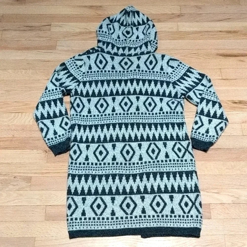 Monteau Boho Knit Open Front Hooded Duster Cardigan Medium